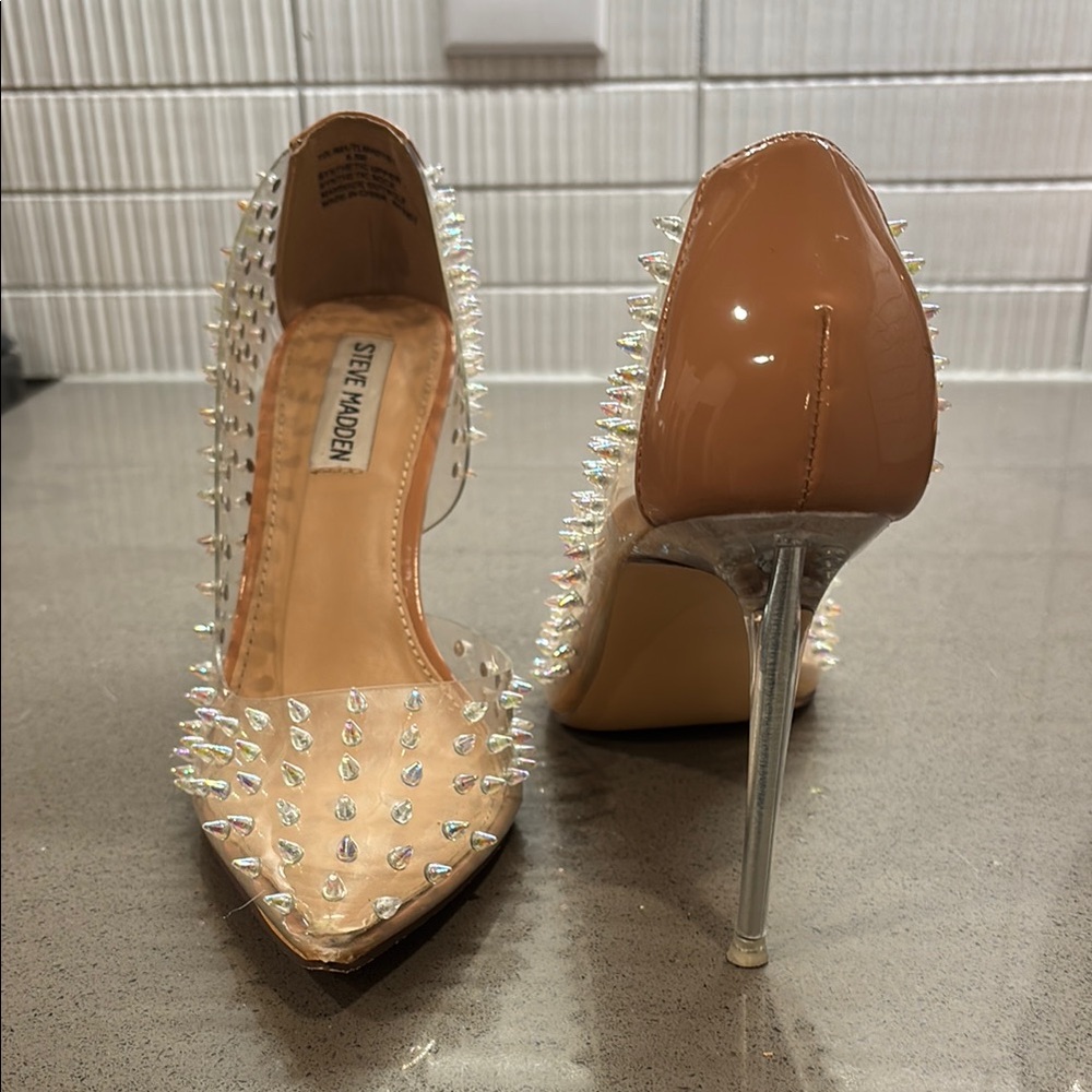 Steve Madden Tan Heels with Studded Transparent Design